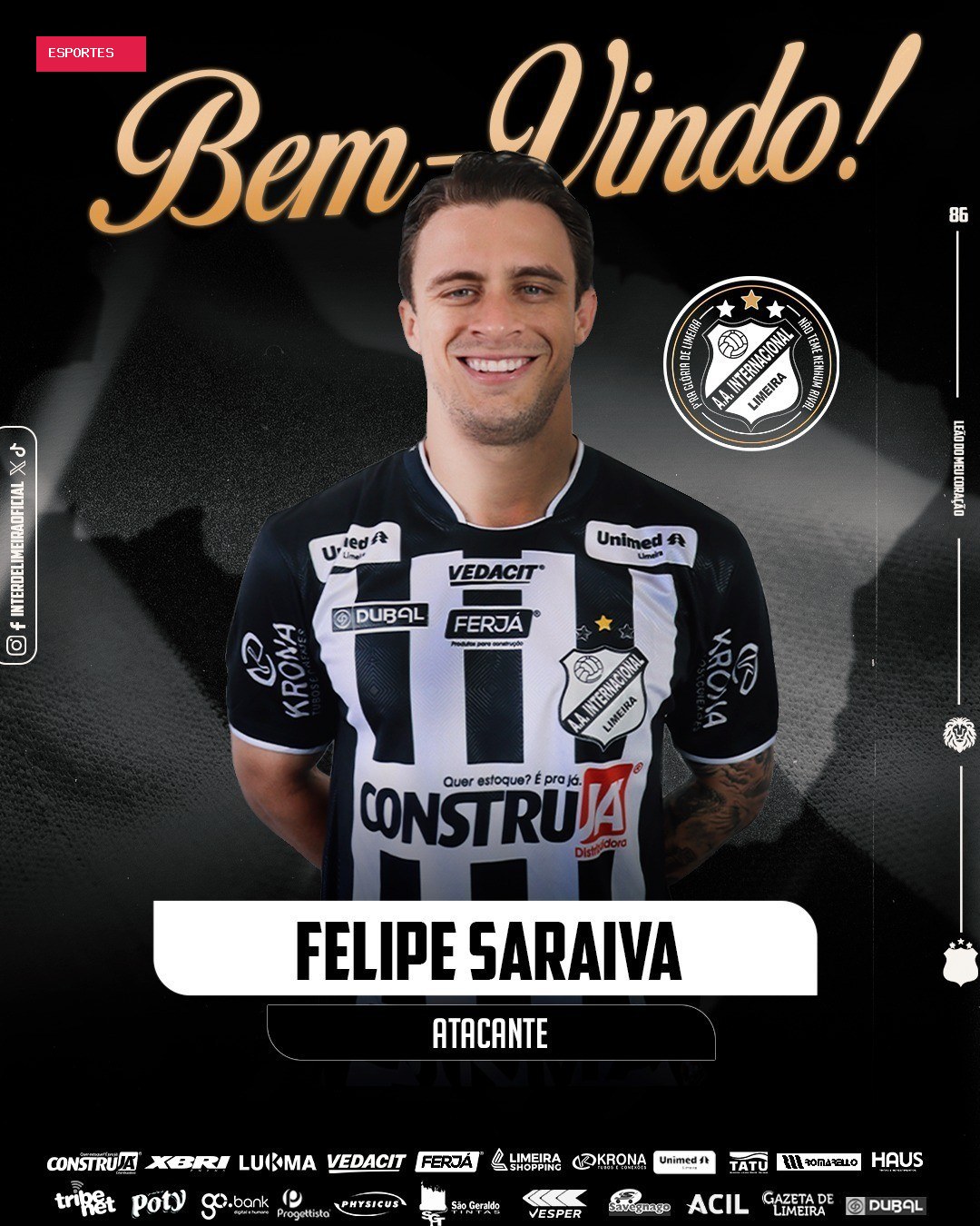 Inter de Limeira oficializa Felipe Saraiva para fase decisiva da Série C: "Feliz em voltar"