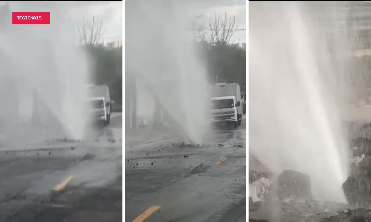 Vazamento forma chafariz em rua do Butantã, Zona Oeste de SP