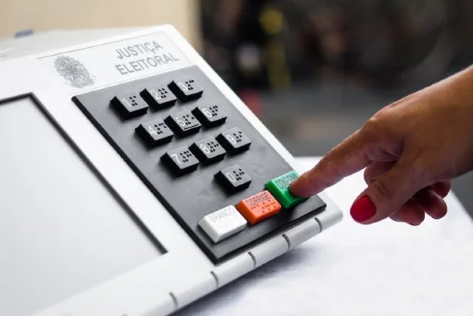 Urna eletrônica da Justiça Eleitoral — teclado e botão Confirma