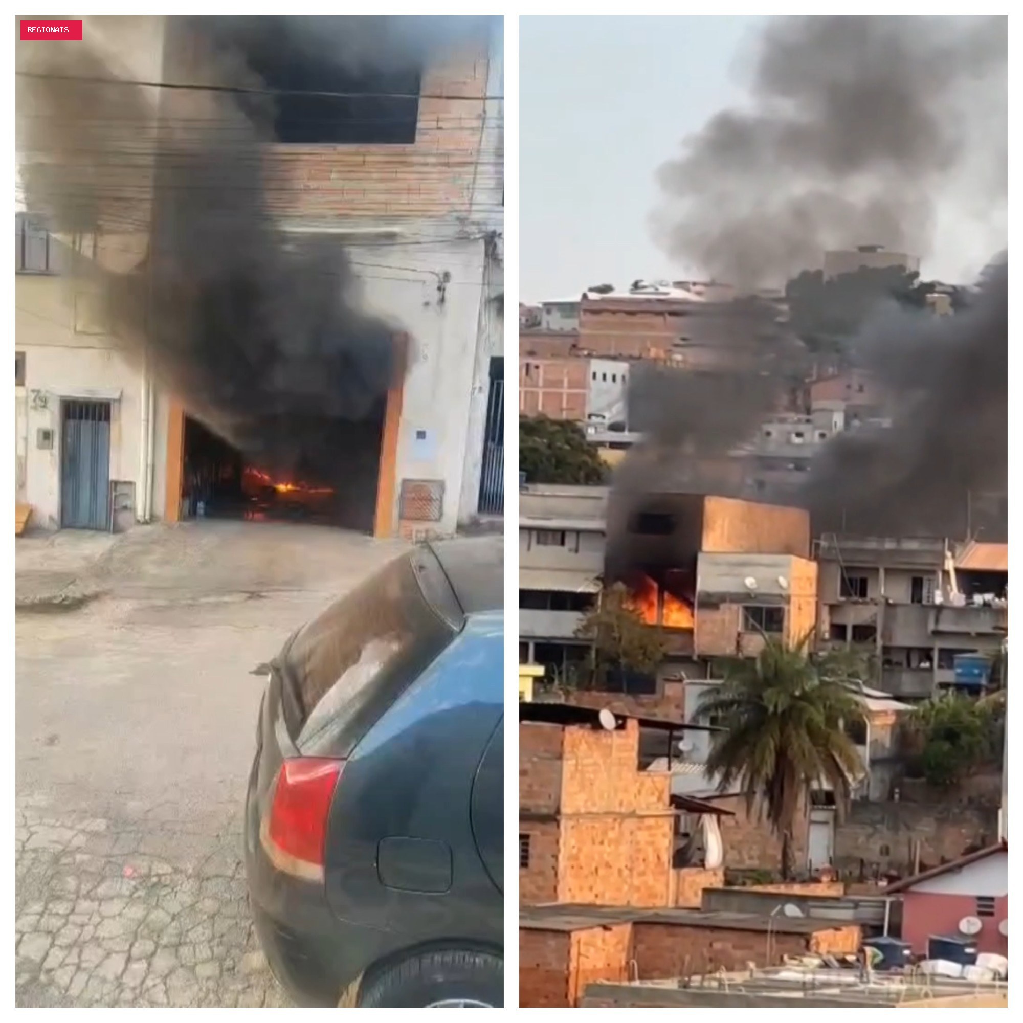 Dono de oficina fica ferido ao tentar retirar materiais durante incêndio na Grande BH; VÍDEO