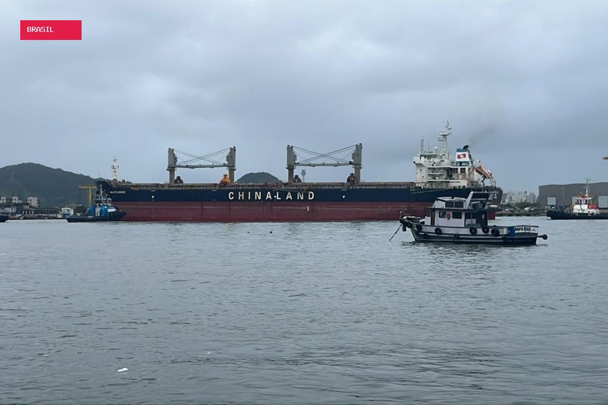Navio quase fica à deriva após falha no motor no Porto de Santos, SP