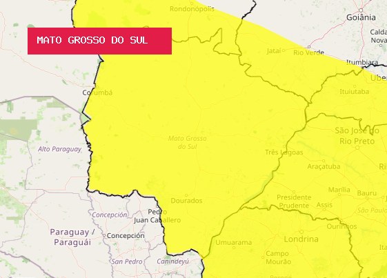 Inmet faz alerta de vendaval e tempestade com rajadas de até 60 km/h em MS