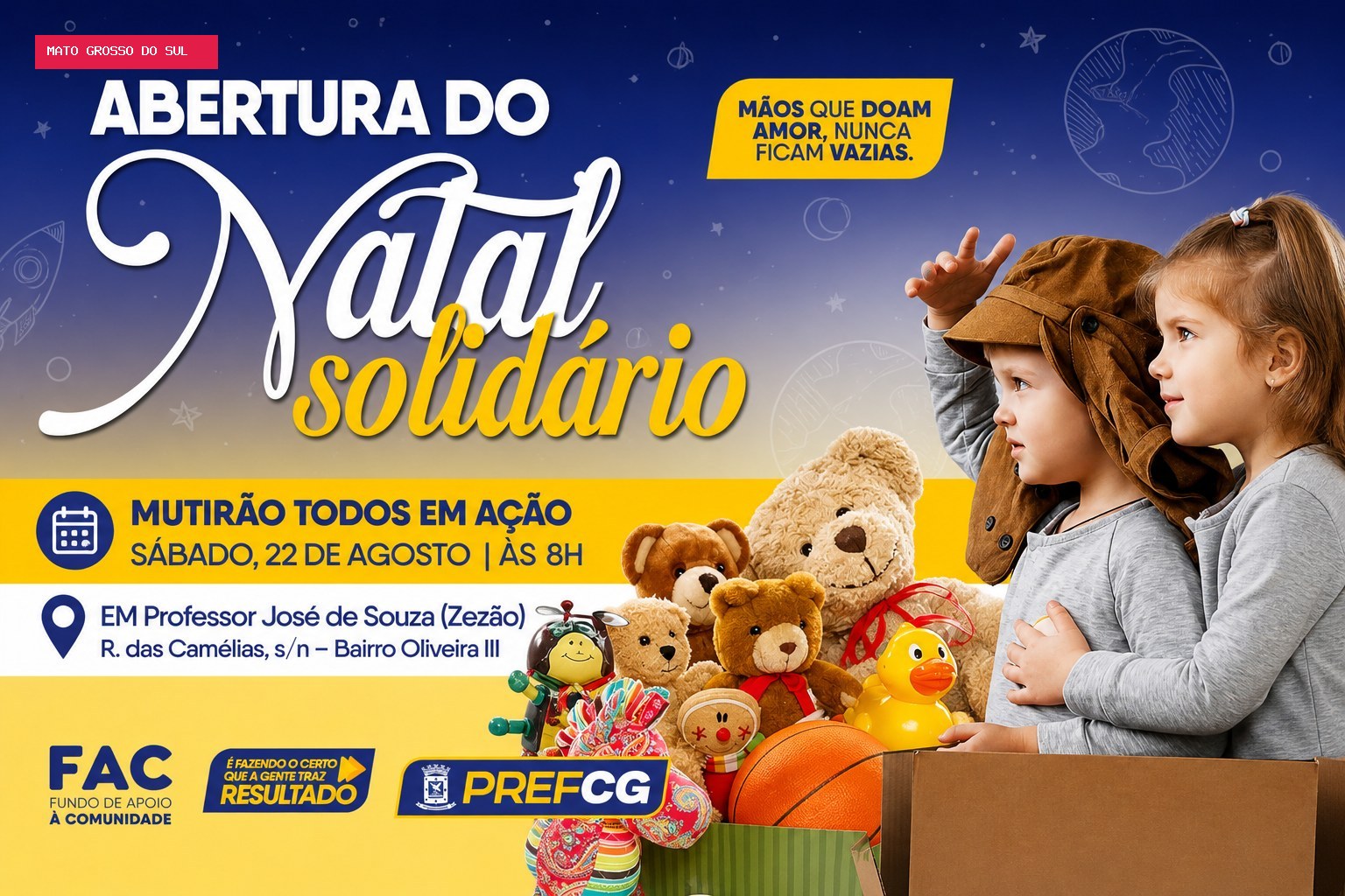 Campo Grande lança campanha para arrecadar brinquedos novos para o Natal