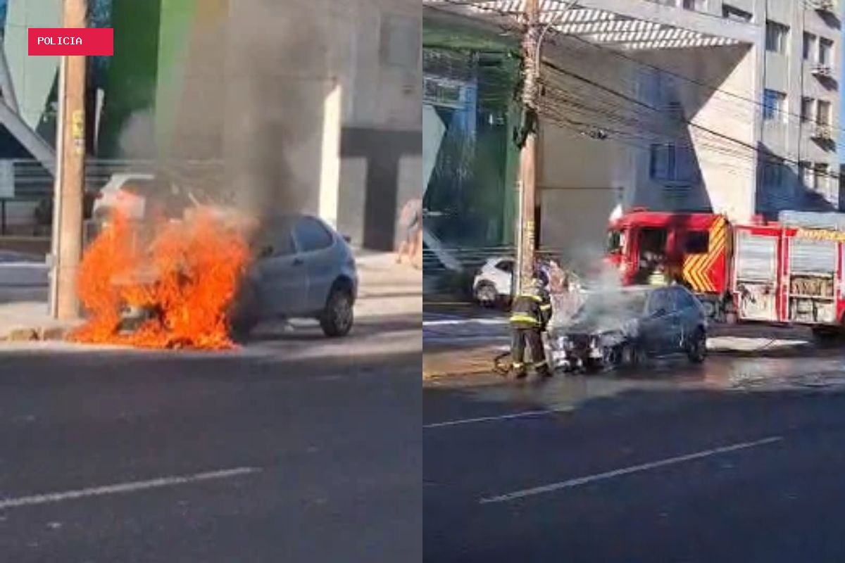 Carro pega fogo enquanto motorista ia para o trabalho e interdita principal avenida de Campo Grande