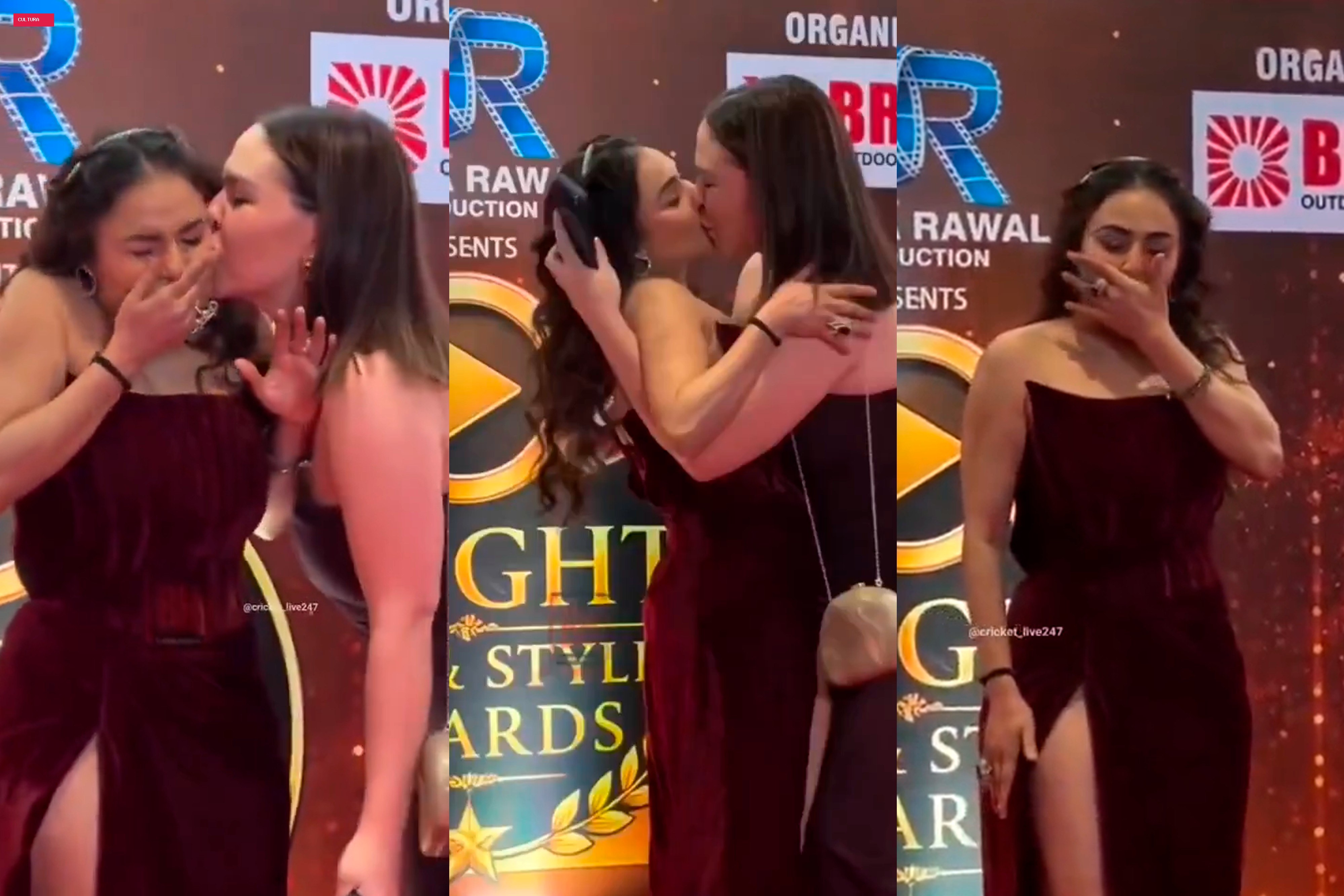 Atriz indiana é beijada à força por fã durante evento
