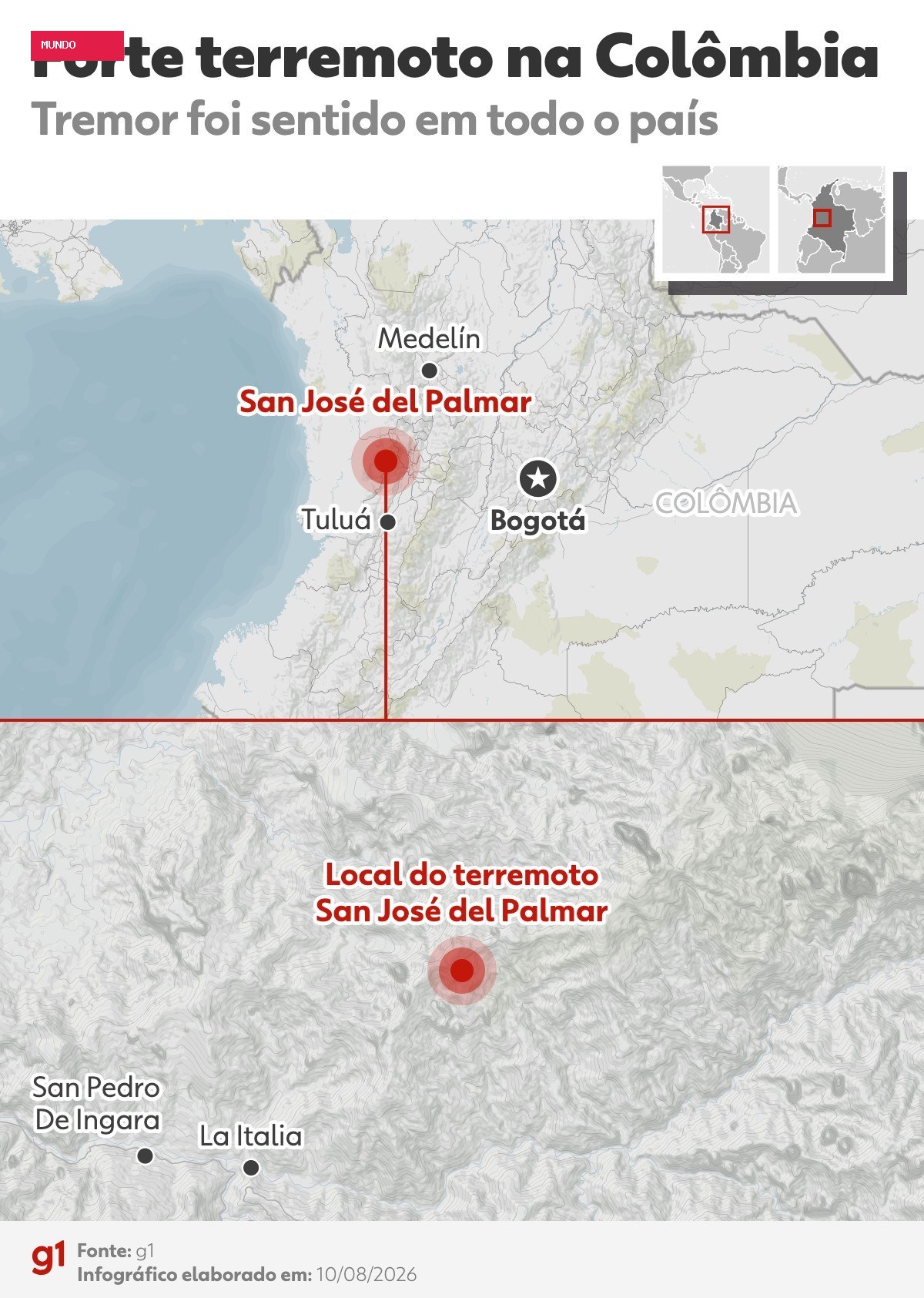 Terremoto de magnitude 7,4 é o mais forte a atingir a Colômbia na última década, diz Serviço Geológico
