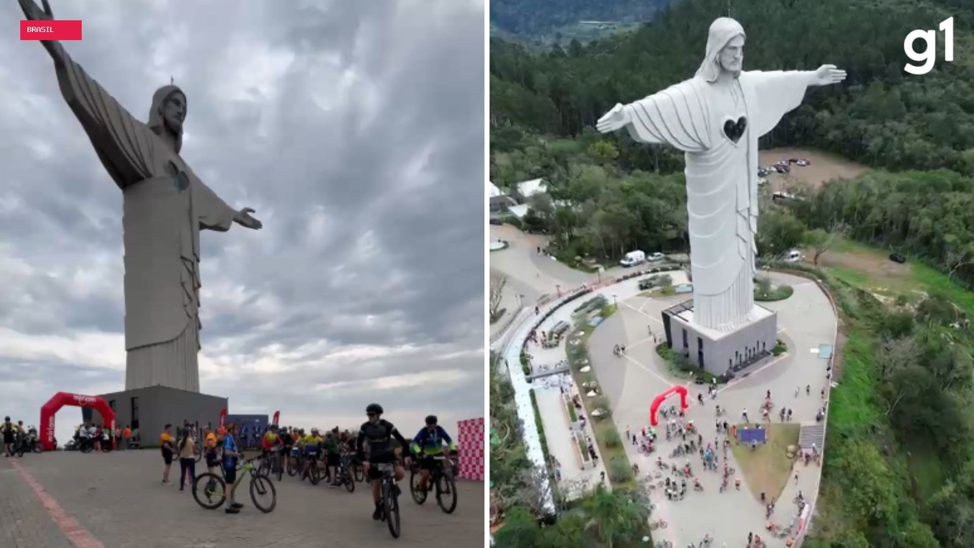 Mais de 600 ciclistas percorrem 52 km e passam por 12 monumentos religiosos em desafio de bike até o Cristo