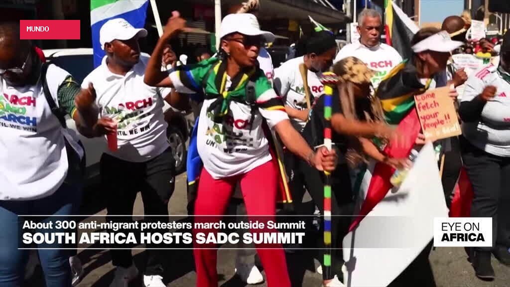 Anti-migrants protesters gather outside SADC Summit