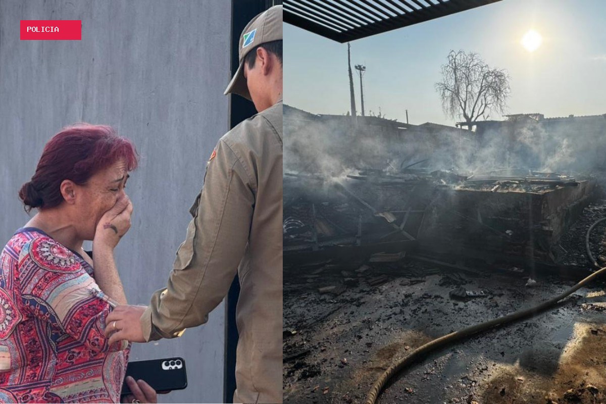 Após fim de semana fora, mulher volta para casa e encontra imóvel sendo destruído por incêndio em Campo
