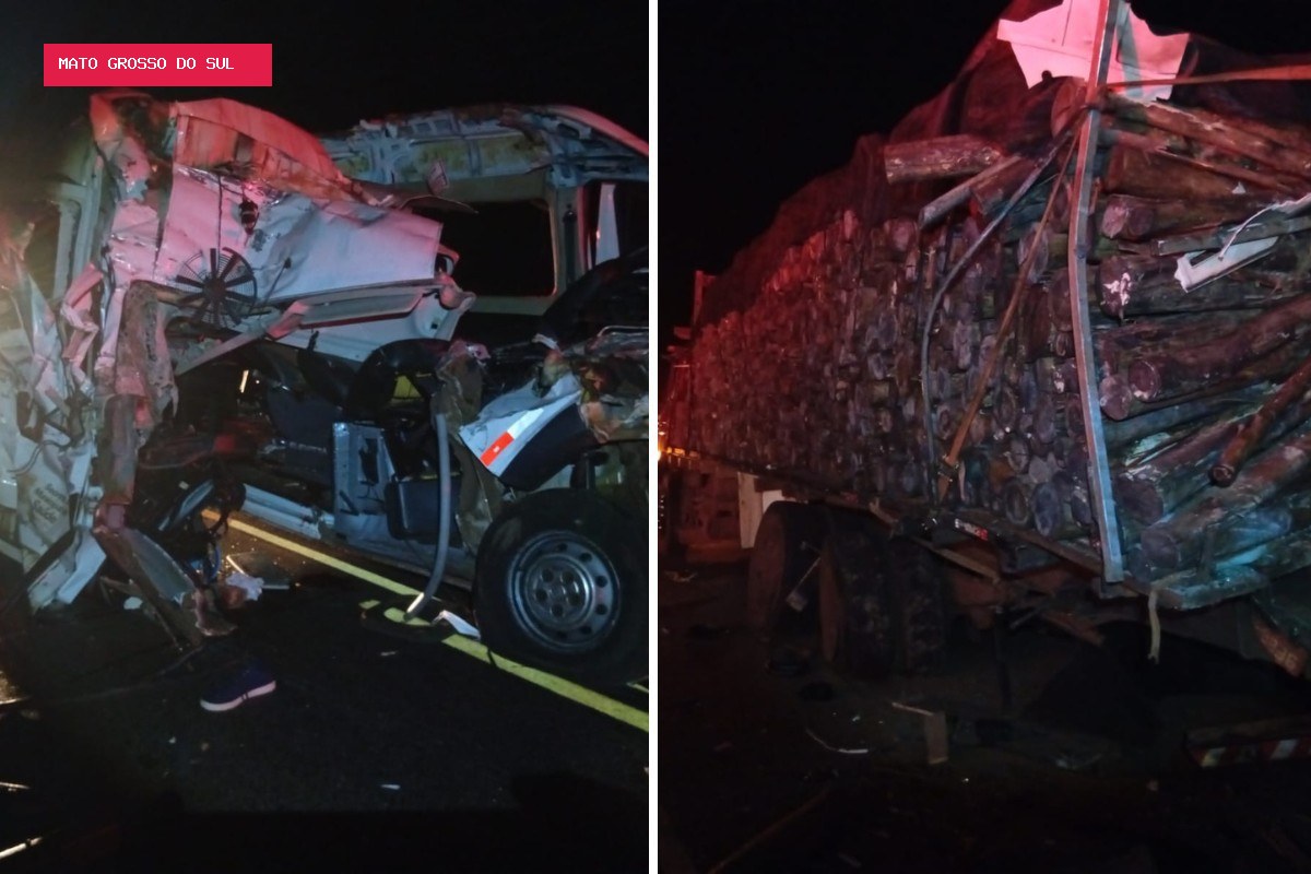 Acidente entre ambulância, picape e carreta deixa quatro pessoas mortas em MS
