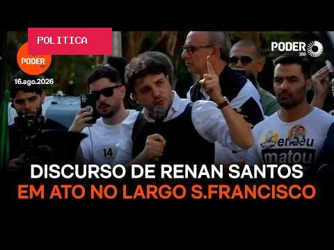 Renan Santos discursa com colete à prova de balas em ato eleitoral