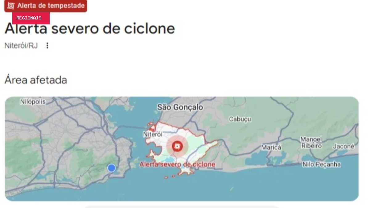 Moradores de Niterói recebem 'alerta severo' de ciclone do Google; Defesa Civil nega