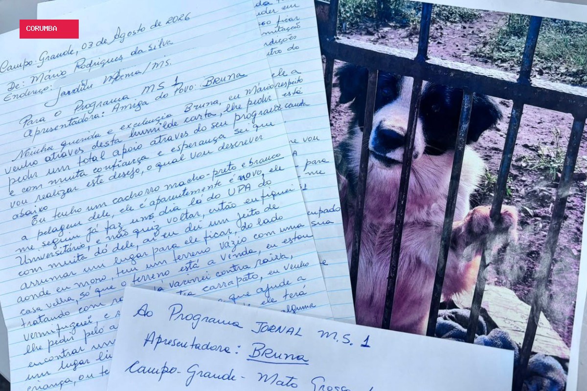 Sem celular, idoso escreve carta à mão para encontrar tutor de cachorro em Campo Grande