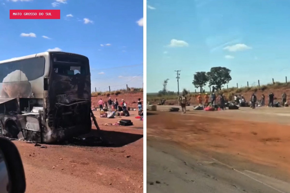 Ônibus pega fogo e precisa ser evacuado em MS; passageiros não ficaram feridos
