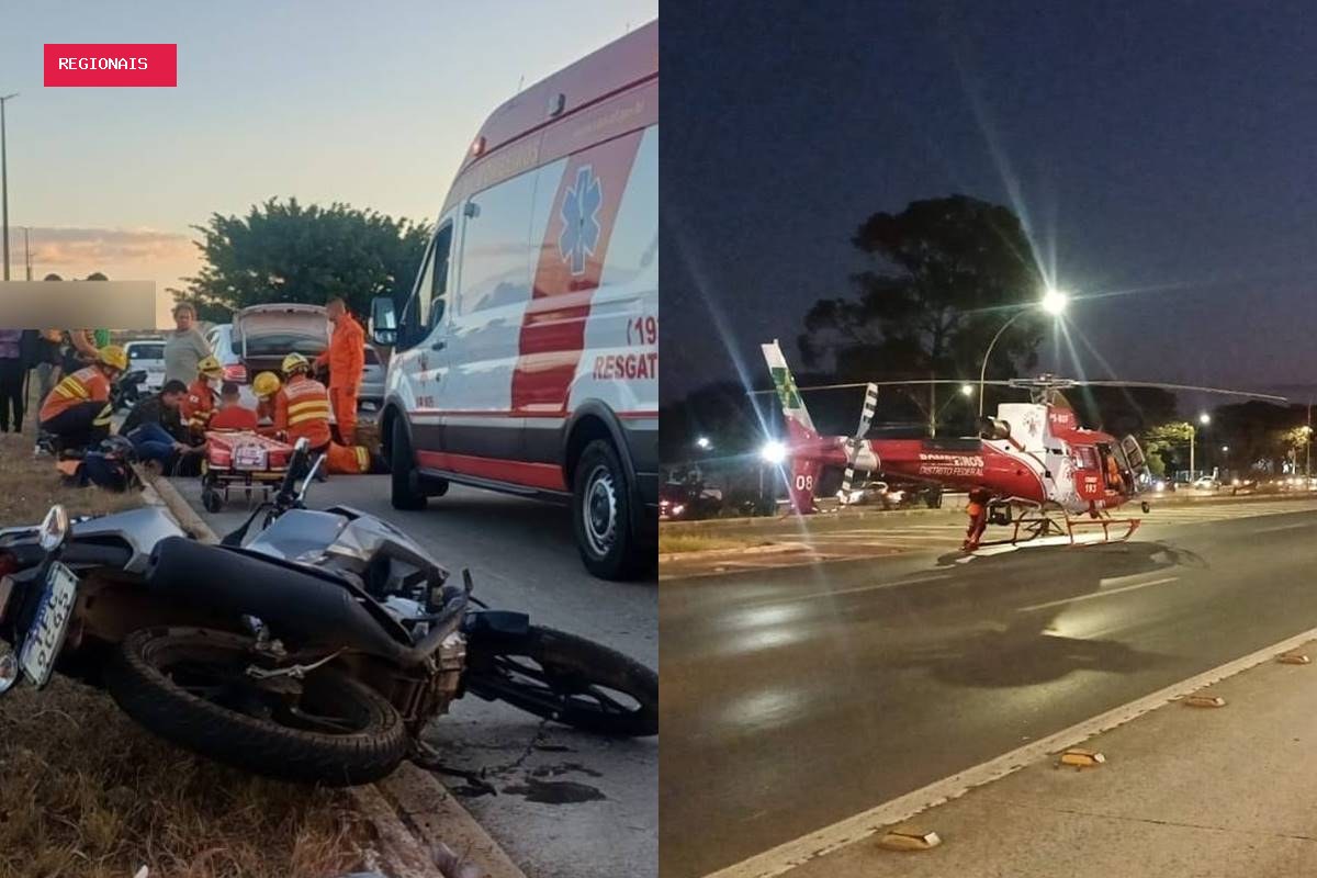 Helicóptero fecha trânsito em avenida do DF para salvar motociclista