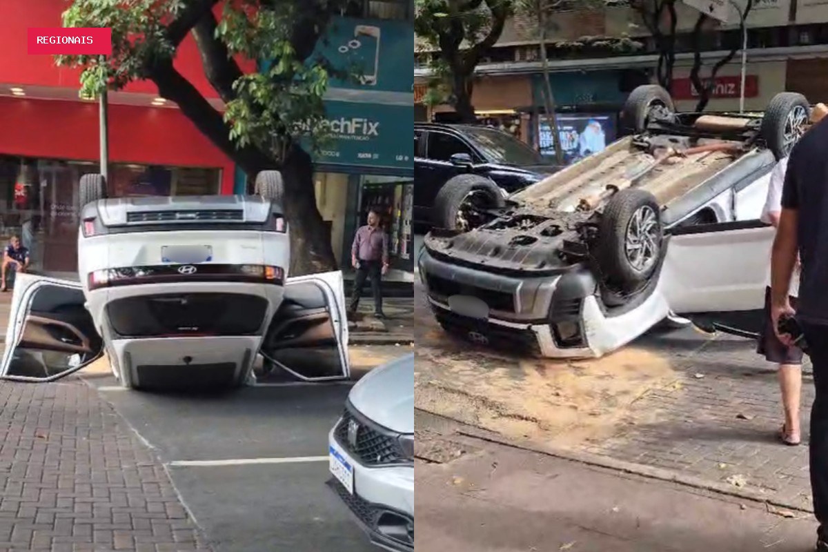 Carro capota e interdita avenida da Savassi, em BH