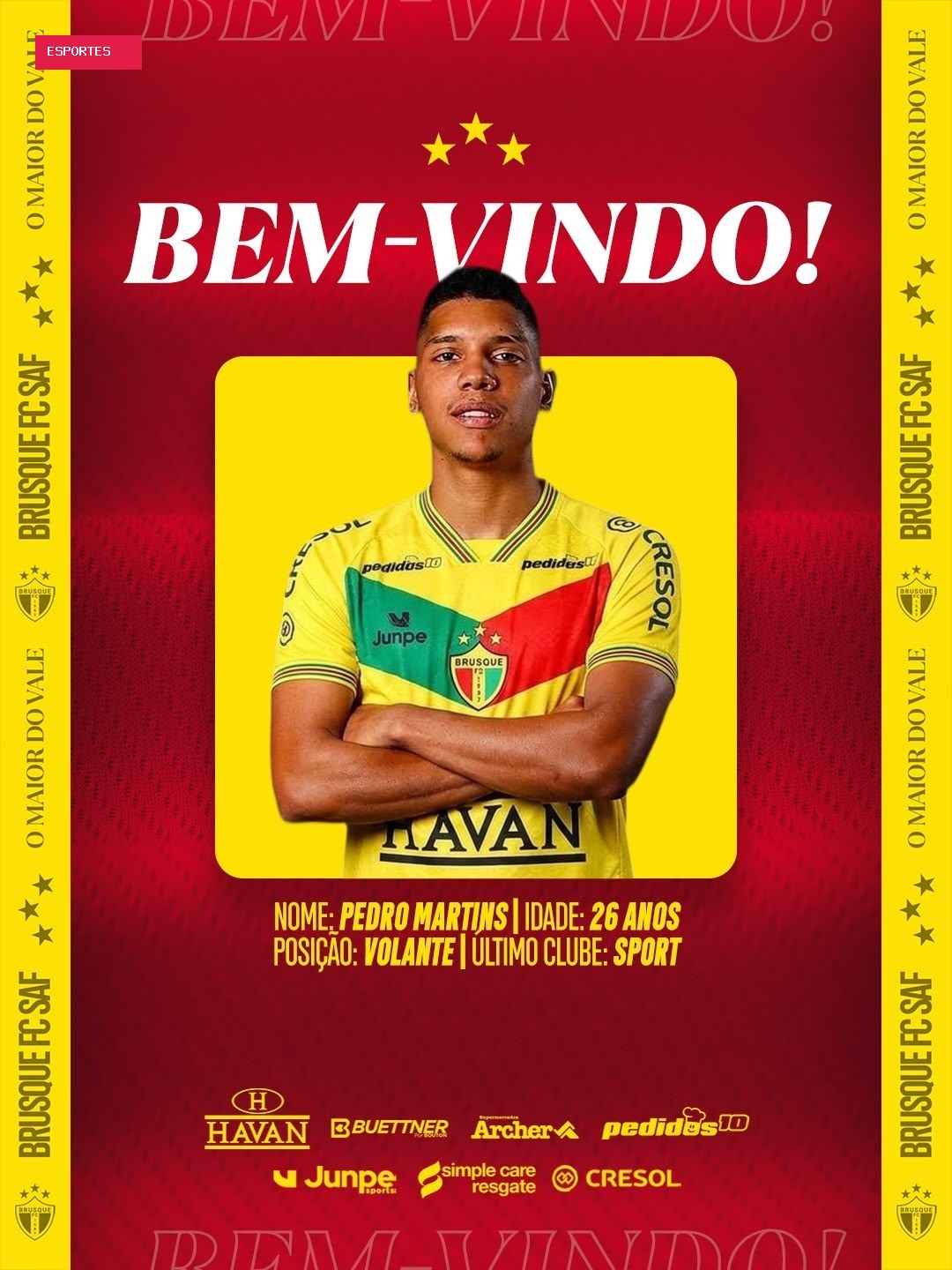 Brusque anuncia contratação de volante Ex-Sport e Chapecoense