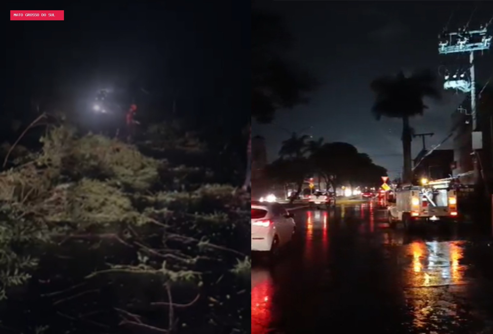 Frente fria: chuva chega a MS, alivia calor e causa quedas de árvores, postes e falta de energia