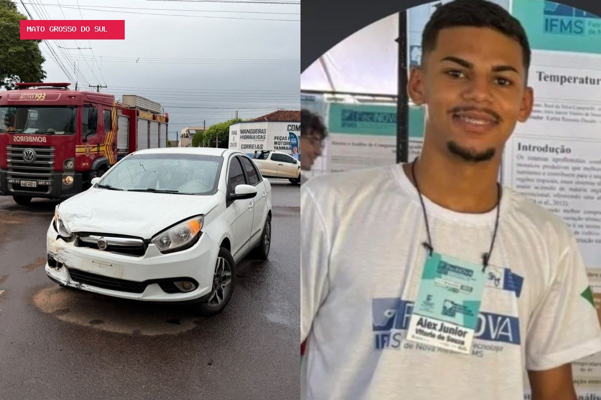 Motociclista de 19 anos morre após carro avançar preferencial em MS; VÍDEO