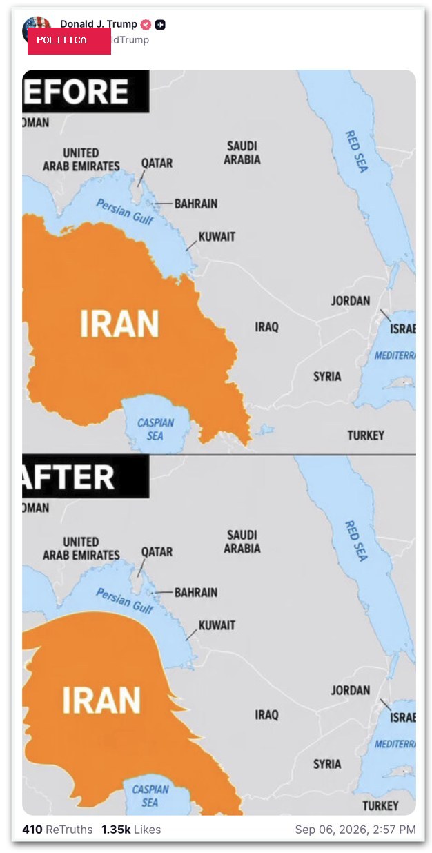 Trump publica mapa do Irã no formato de seu rosto