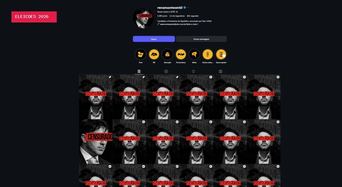 Redes sociais de Renan Santos voltam ao ar após Toffoli liberar campanha digital