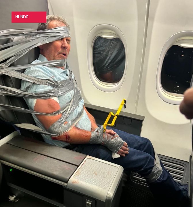 Homem é amarrado com fita adesiva a poltrona de avião após gritar e proferir xingamentos racistas e
