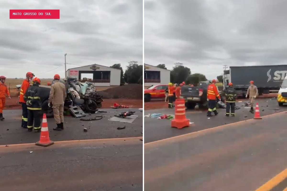 Caminhonete e carreta batem de frente e deixam dois mortos e um ferido na BR-163