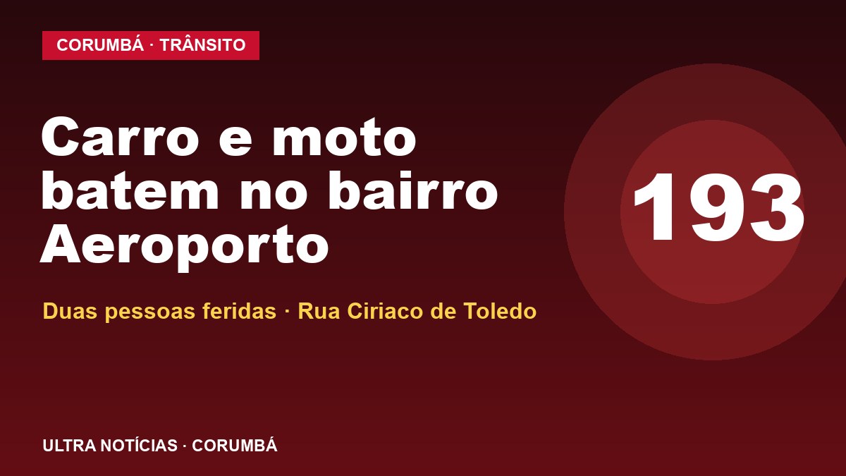 Arte: colisão entre carro e motocicleta no bairro Aeroporto, em Corumbá