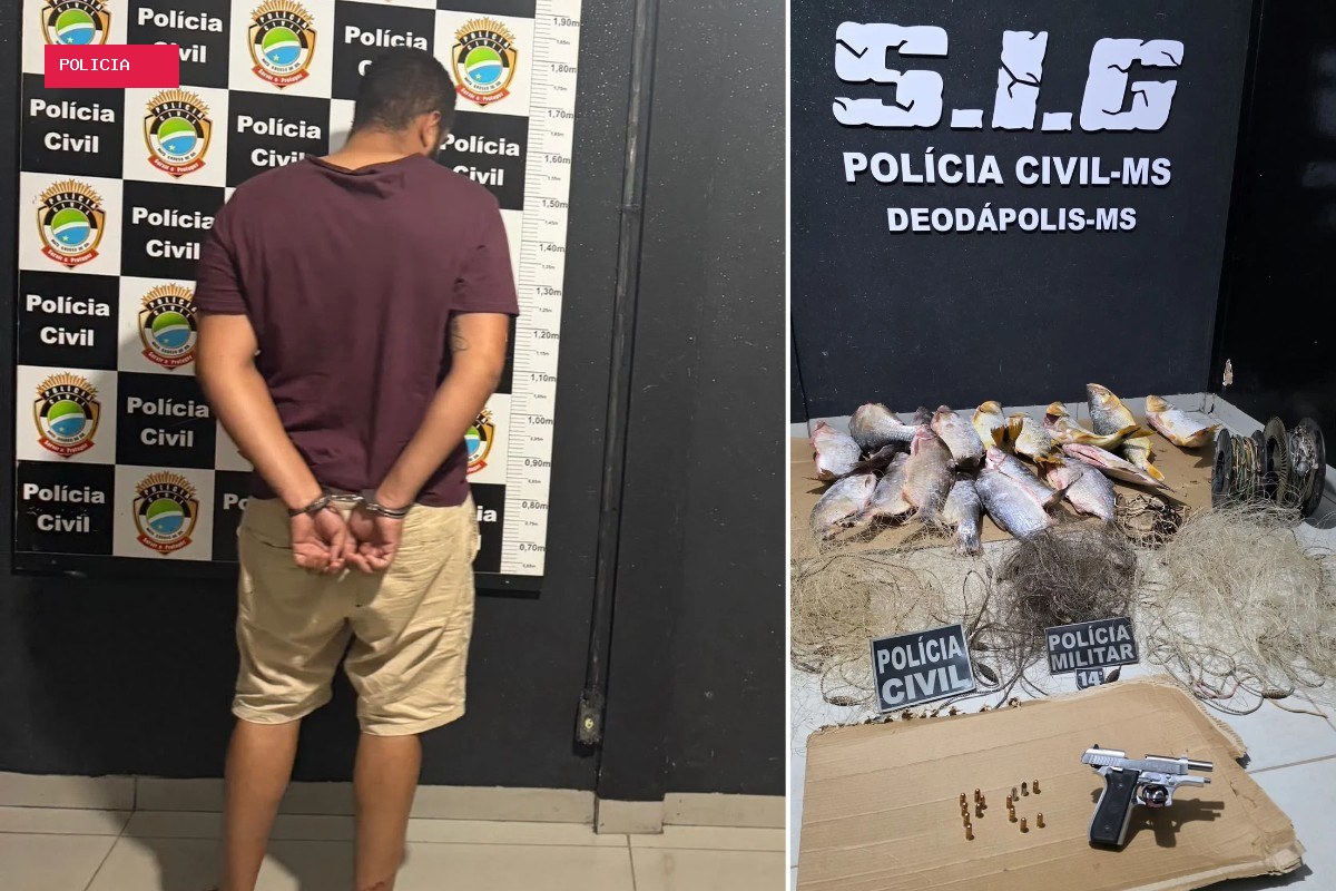 Homem é preso com dezenas de peixes proibidos, arma e munições em MS