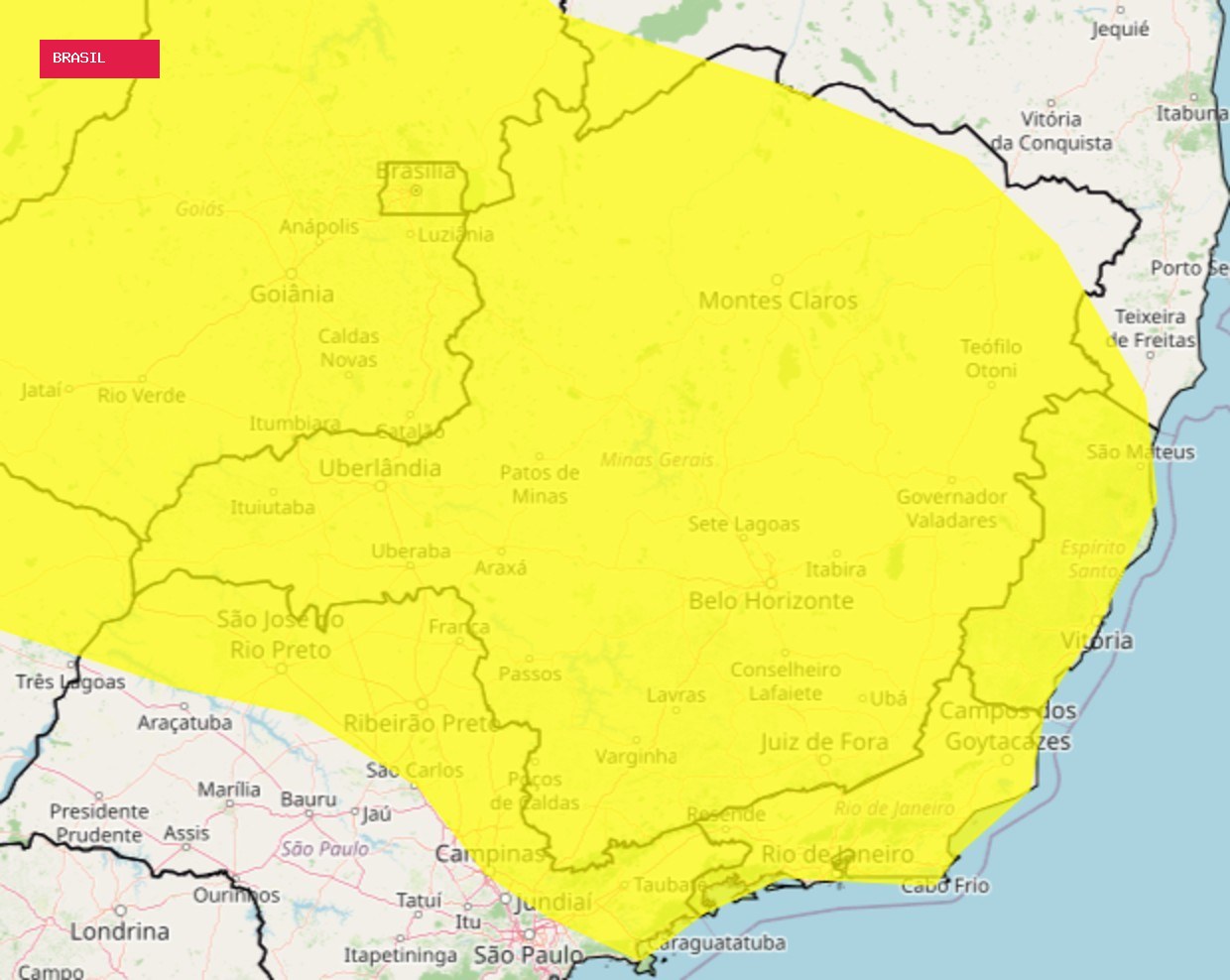 Inmet emite aviso amarelo de chuvas intensas em BH e outras 840 cidades de MG