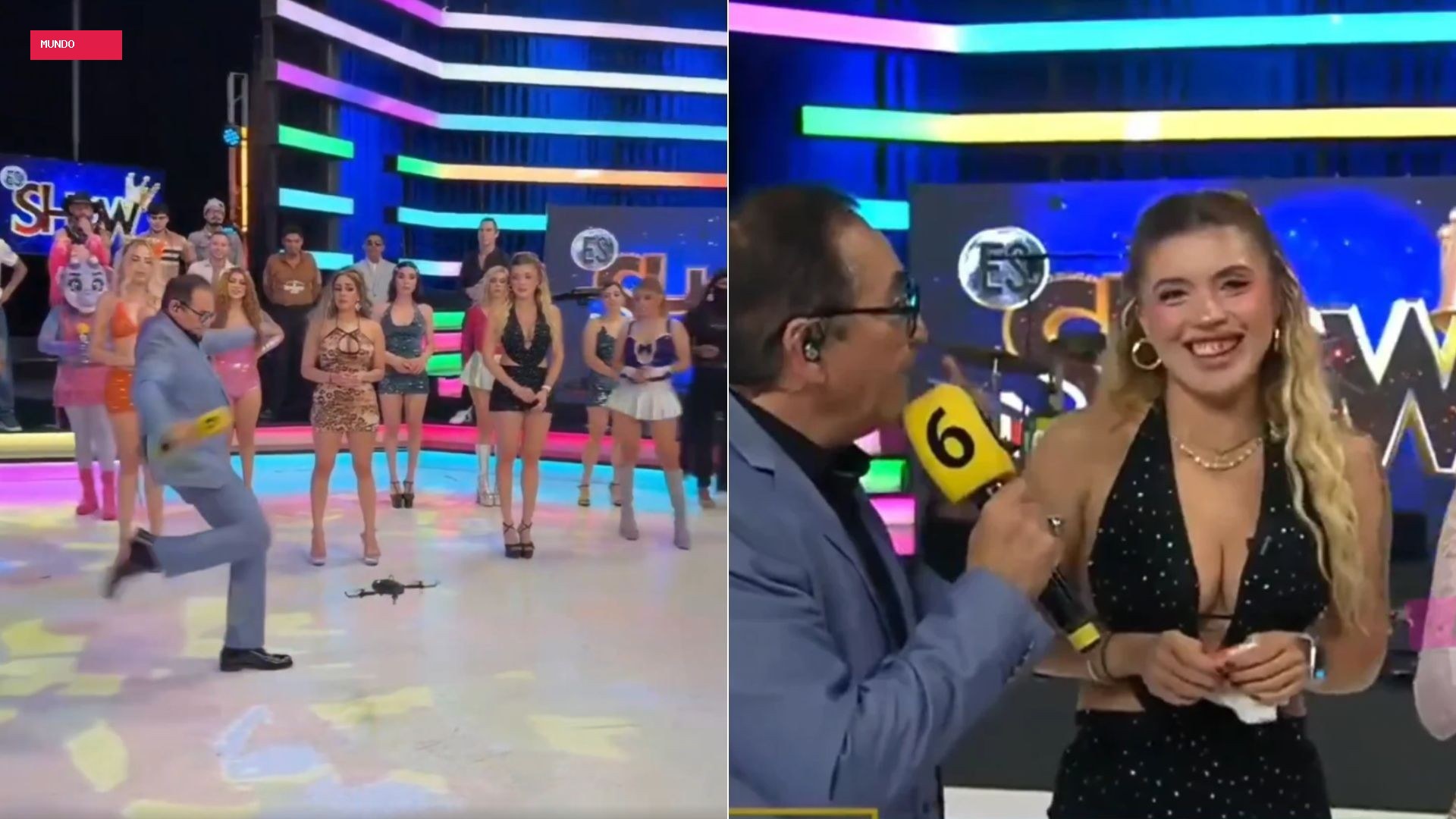 Apresentador de TV chuta drone no rosto de modelo durante programa ao vivo no México