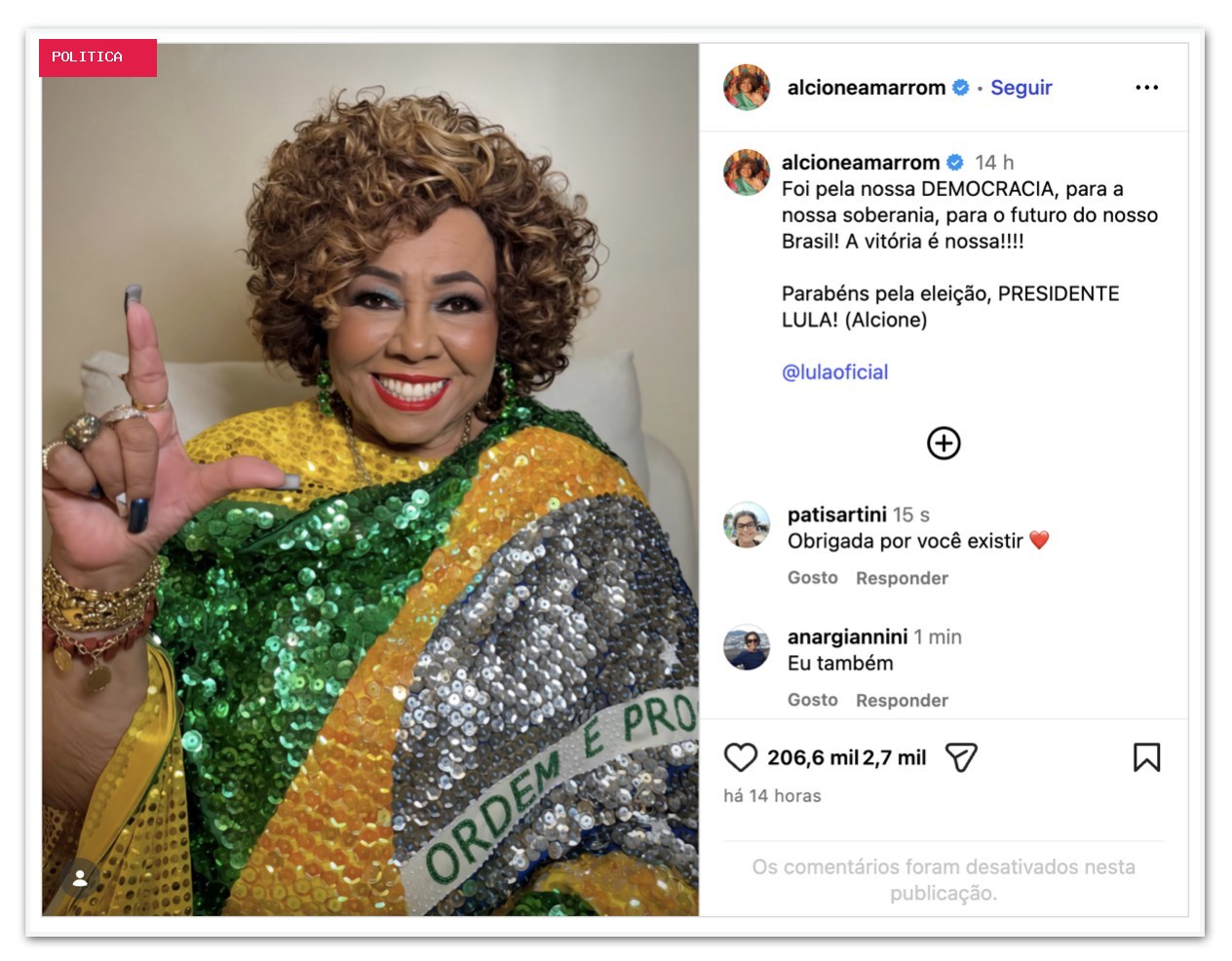 Artistas e atletas comemoram vitória de Lula no 2º turno