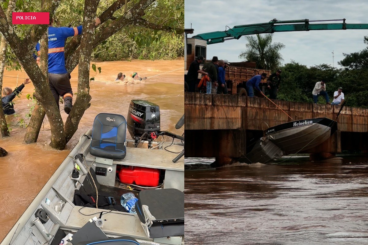 PM de folga salva casal arrastado por correnteza após barco virar em rio cheio em MS; VÍDEO